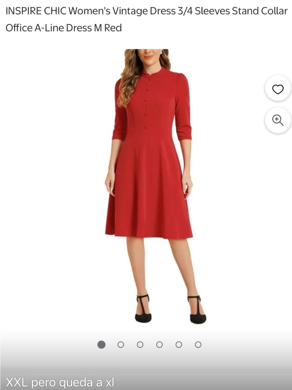 Inspire Red Midi A-Line Dress with Stand Collar